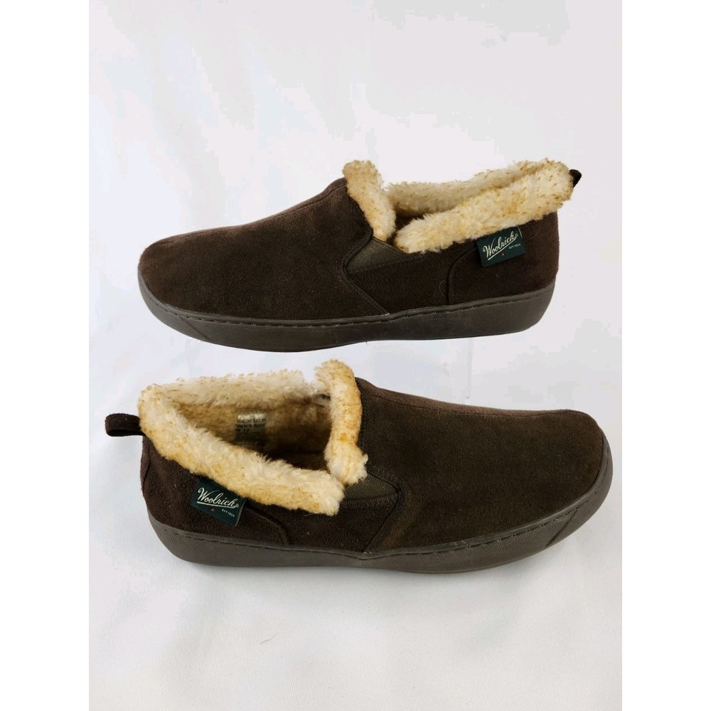 Woolrich Mens Slip on Shoes Size 12 Faux Fur Leather Brown Slippers House WR2962